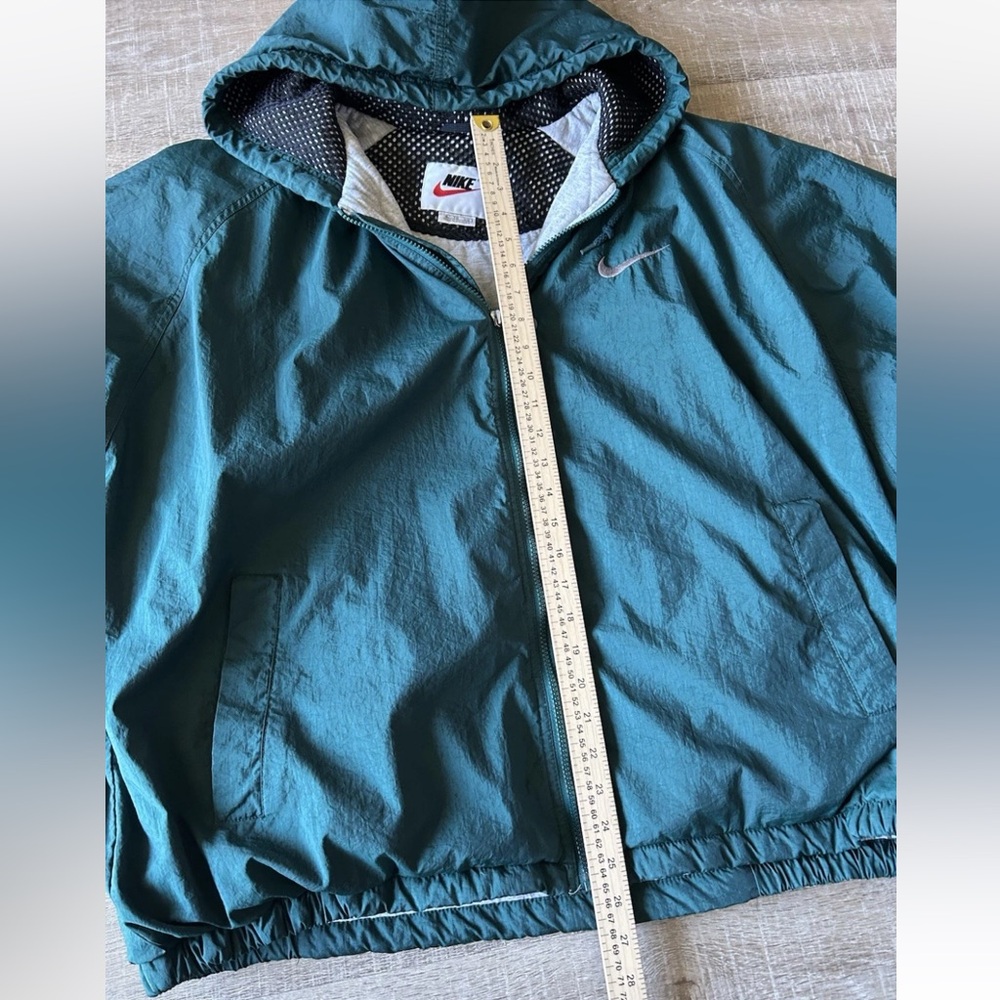 Nike Vintage Coat Men’s XL Swoosh Zip Hooded Green Embroidered JACKET Lined 90s - Picture 10 of 15